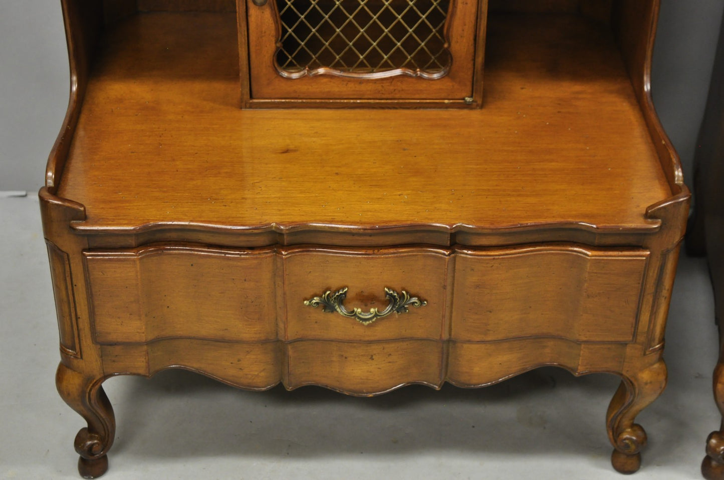 Vintage French Country Provincial Walnut Fruitwood Step Nightstands - a Pair