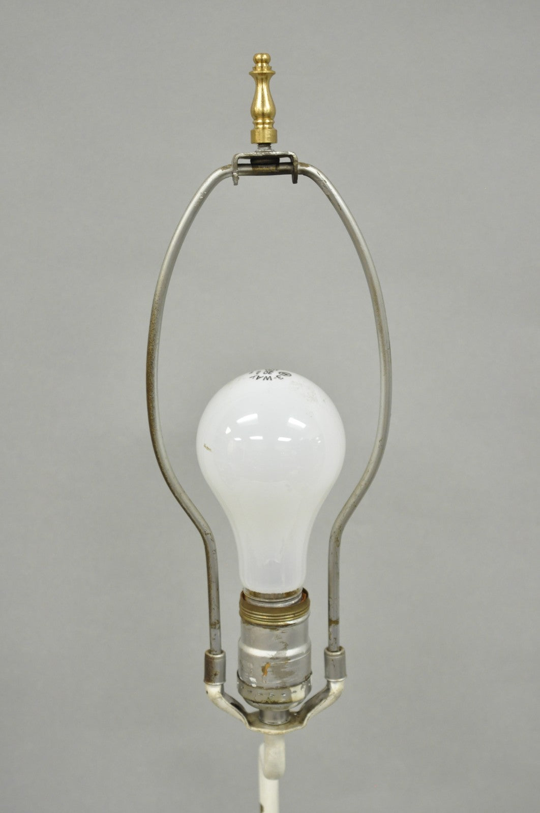 Antique French Neoclassical Metal Figural Winged Maiden Flame White Table Lamp