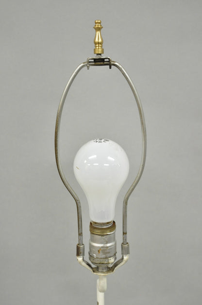 Antique French Neoclassical Metal Figural Winged Maiden Flame White Table Lamp