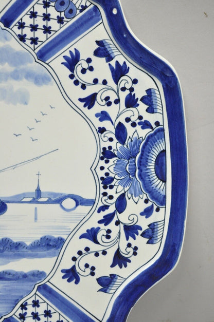 Vintage Blue White Porcelain Delf Style Italian Fisherman Wall Art Charger Plate