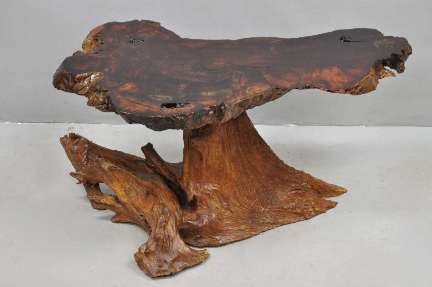 Vintage Mid Century Modern Burl Wood Slab Driftwood Sculptural Coffee Table