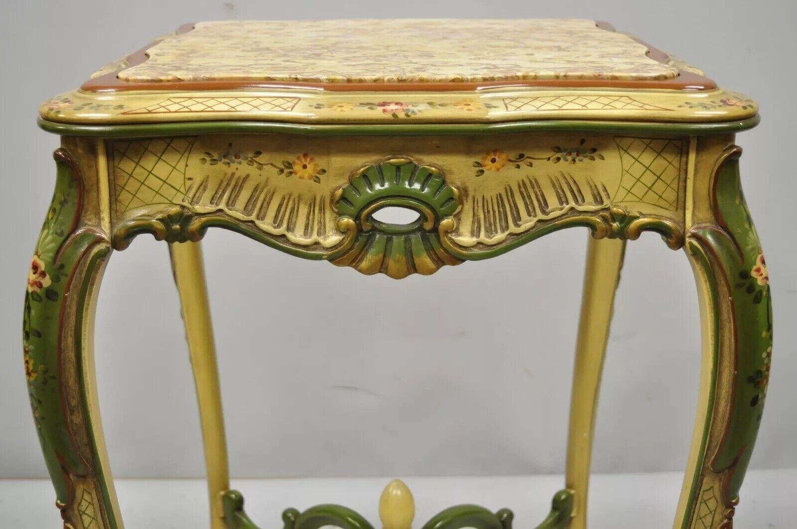 Vintage Italian Venetian French Louis XV Style Painted Marble Top Lamp Table