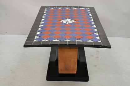 Vintage Art Deco Blue and Red Mosaic Tile Top Arch Base Coffee Table