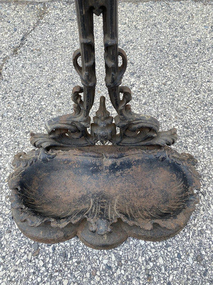 Antique Victorian 19th Century Cast Iron Rococo Hall Tree Coat /Umbrella Stand