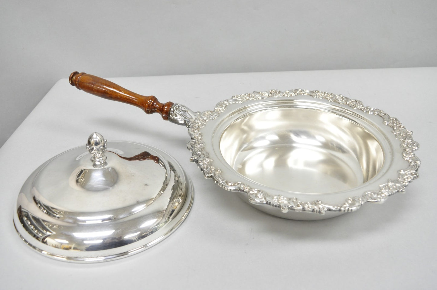 Vintage English Victorian Silver Plated Covered Chafing Dish Serving Platter