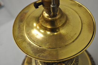 Vintage Brass Chinese Jardinière Elephant Handle Oriental Table Lamps - a Pair