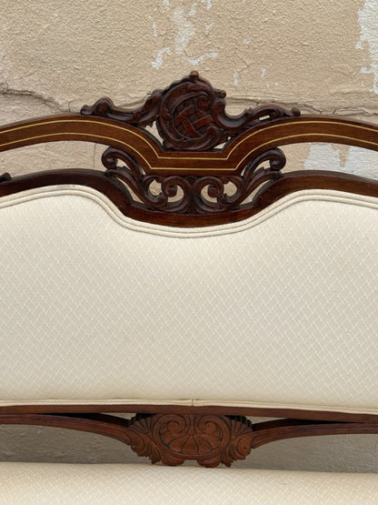 Antique Victorian Carved Mahogany Inlaid Parlor Set Sofa and 4 Chairs - 5 Pcs