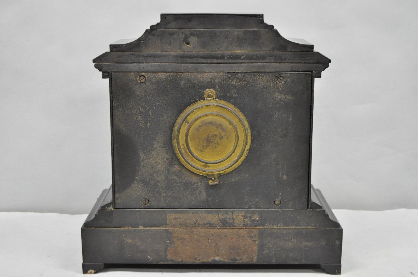 Antique Ansonia Black Mantel Clock with Bronze Coated Columns and Claw Feet