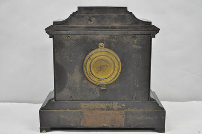 Antique Ansonia Black Mantel Clock with Bronze Coated Columns and Claw Feet