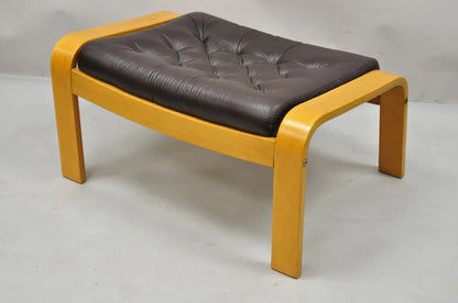 Vintage Noboru Nakamura Poang for Ikea Bentwood Brown Leather Footstool Ottoman