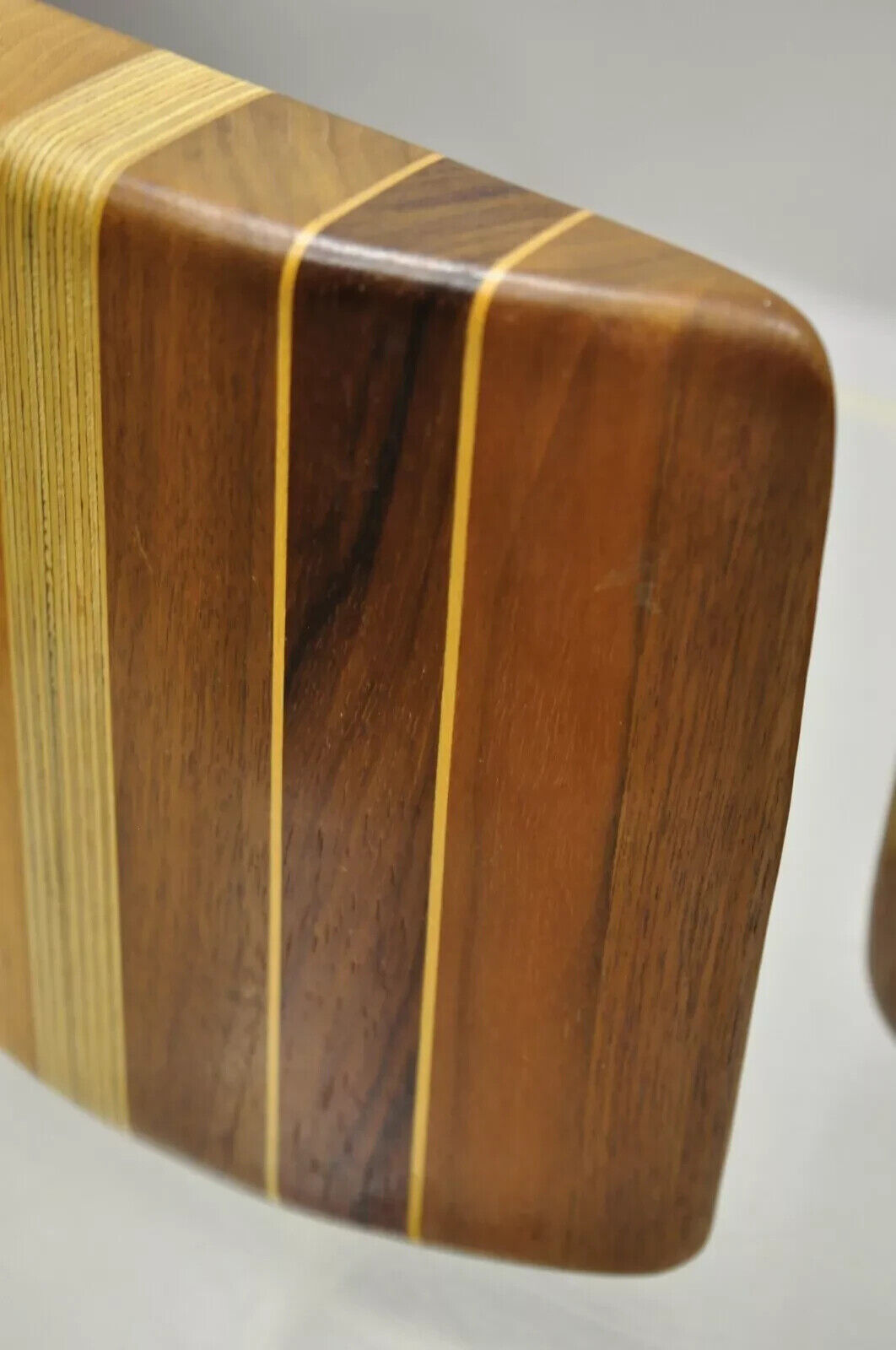 Vintage Mid Century Modern Solid Wood & Inlay Curved Modernist Bookends - a Pair