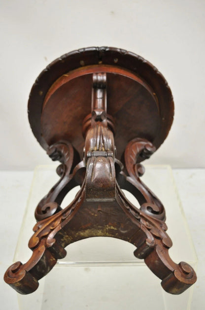 Antique Victorian Carved Walnut Adjustable Height Pedestal Base Piano Stool