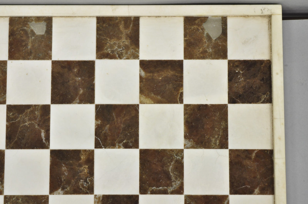 Vintage Mid Century Modern Mosaic Brown Marble Stone Chess Game Checkerboard