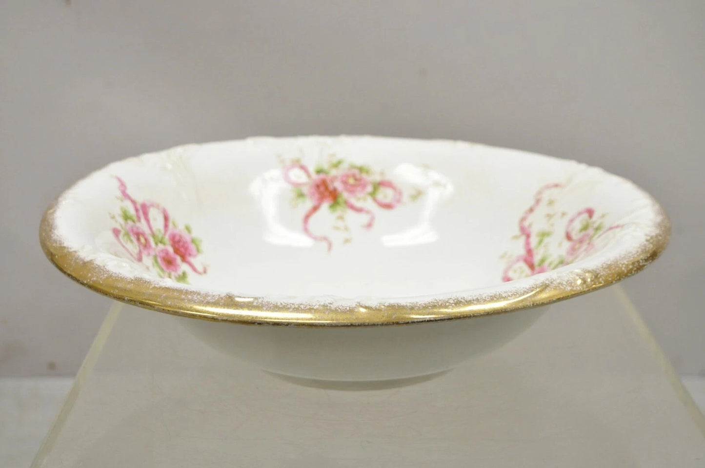 Antique WH Tatler Porcelain Pink Rose Flower Victorian Bath Wash Basin, 4 Pc Set
