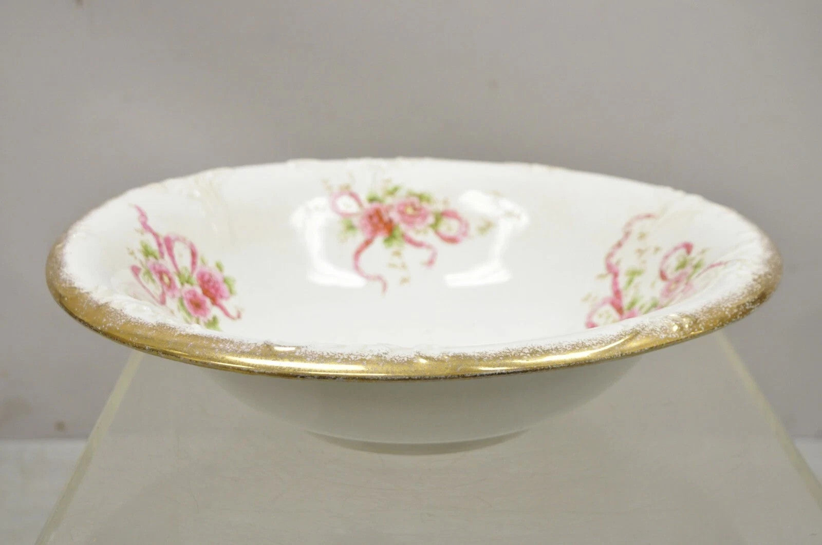 Antique WH Tatler Porcelain Pink Rose Flower Victorian Bath Wash Basin, 4 Pc Set