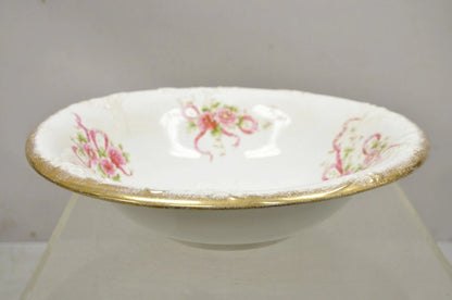 Antique WH Tatler Porcelain Pink Rose Flower Victorian Bath Wash Basin, 4 Pc Set