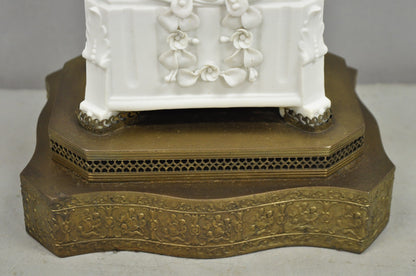 Antique French Parian Bisque Porcelain White Double Cherub & Shell Table Lamp