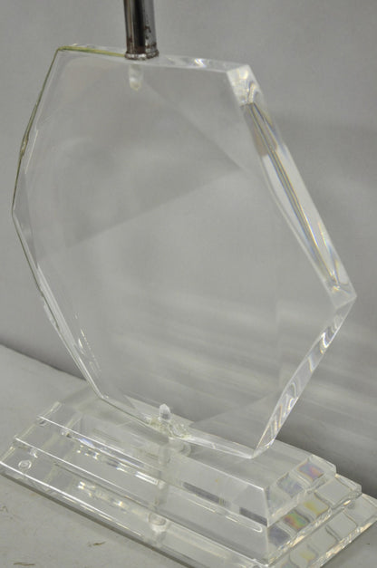 Vintage Mid Century Modern Faceted Hexagon Diamond Clear Lucite Table Lamp
