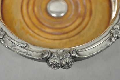 Antique English Victorian Silver Plated Rose Repousse Bar Wine Bottle Coaster