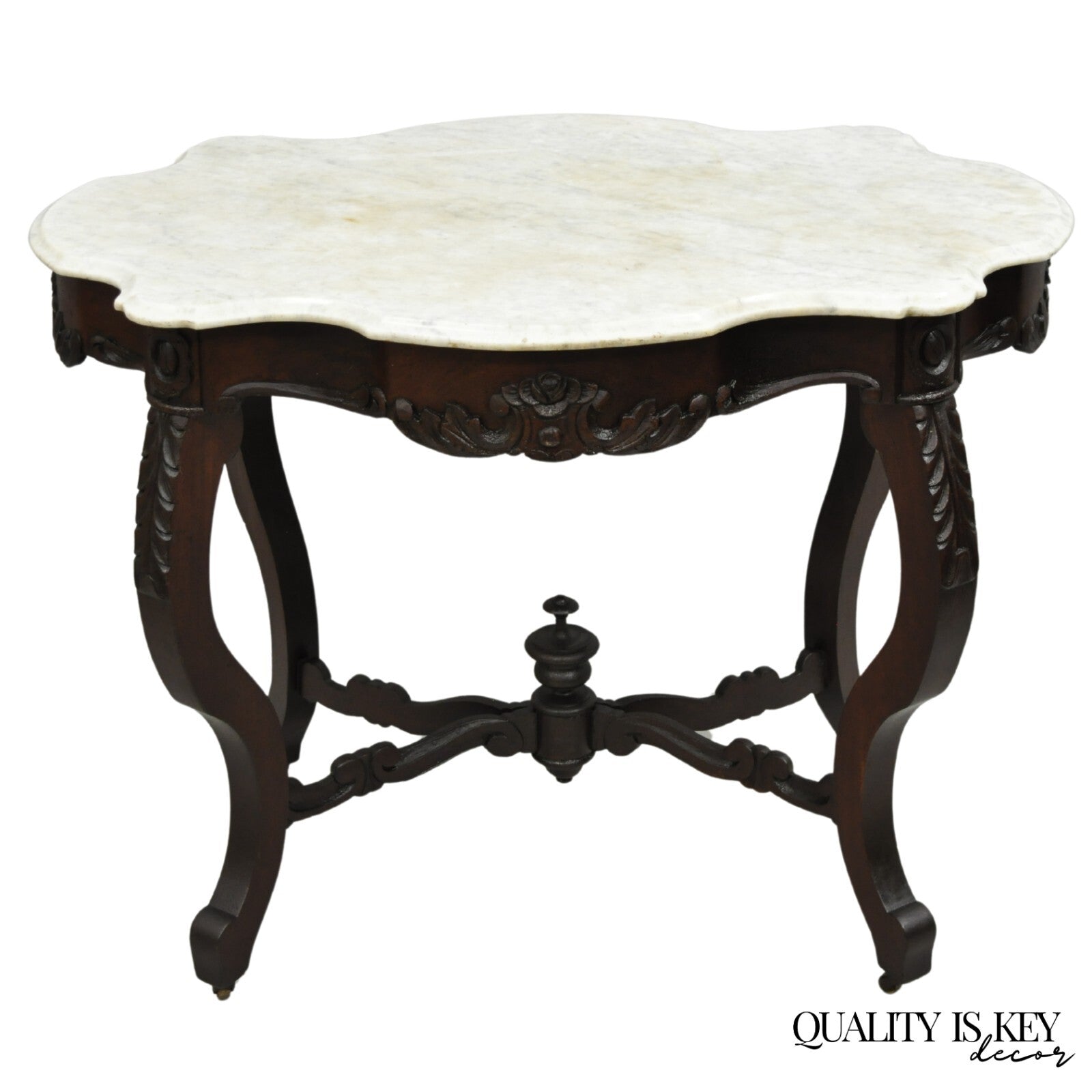 Antique Victorian Marble Turtle Top Mahogany Wood Parlor Center Table