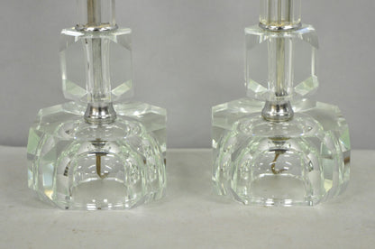 Vintage Art Deco Glass Column Candlestick Small Boudoir Vanity Bedroom Lamp Pair