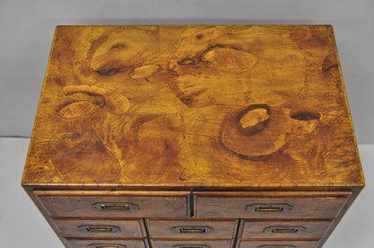 Vintage Italian Olive Wood Veneer Campaign Chest of Drawers Cabinet Side Table