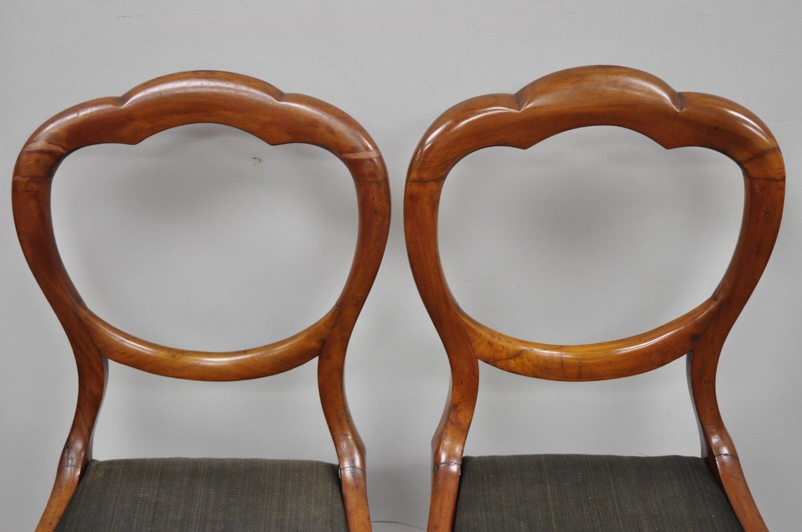 Antique English Victorian Balloon Back Mahogany Library Side Chairs - Set of 4