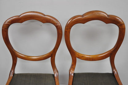 Antique English Victorian Balloon Back Mahogany Library Side Chairs - Set of 4