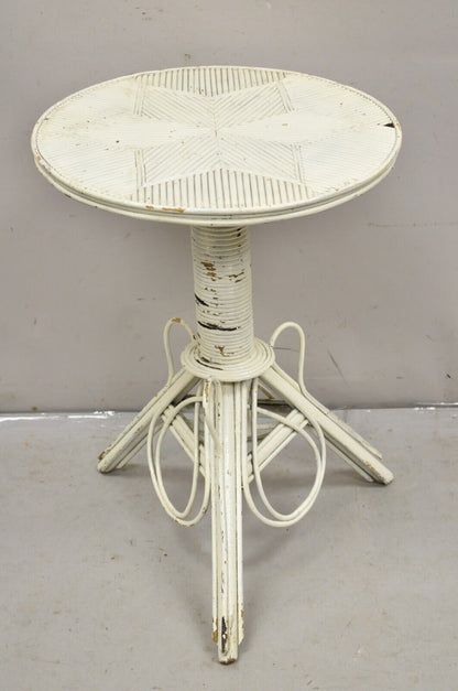 Antique Victorian Bentwood Wicker Rattan White Painted Accent Side Table