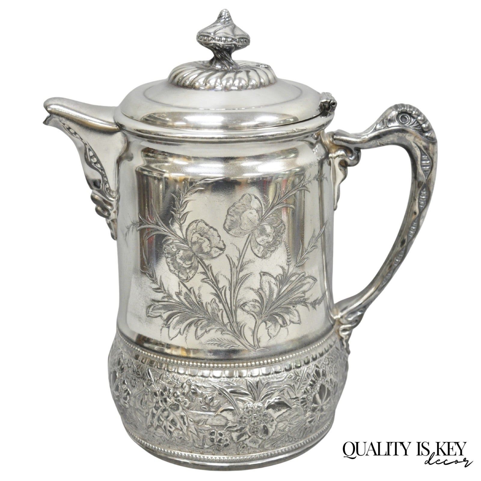 Wilcox Silver Plate Co Art Nouveau Silver Plated Duck Handle Coffee Pot Pitcher