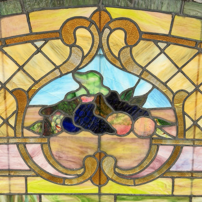 Antique Art Nouveau Colored Stained Glass Fruit 27 x 75 Arched Transom Window, B