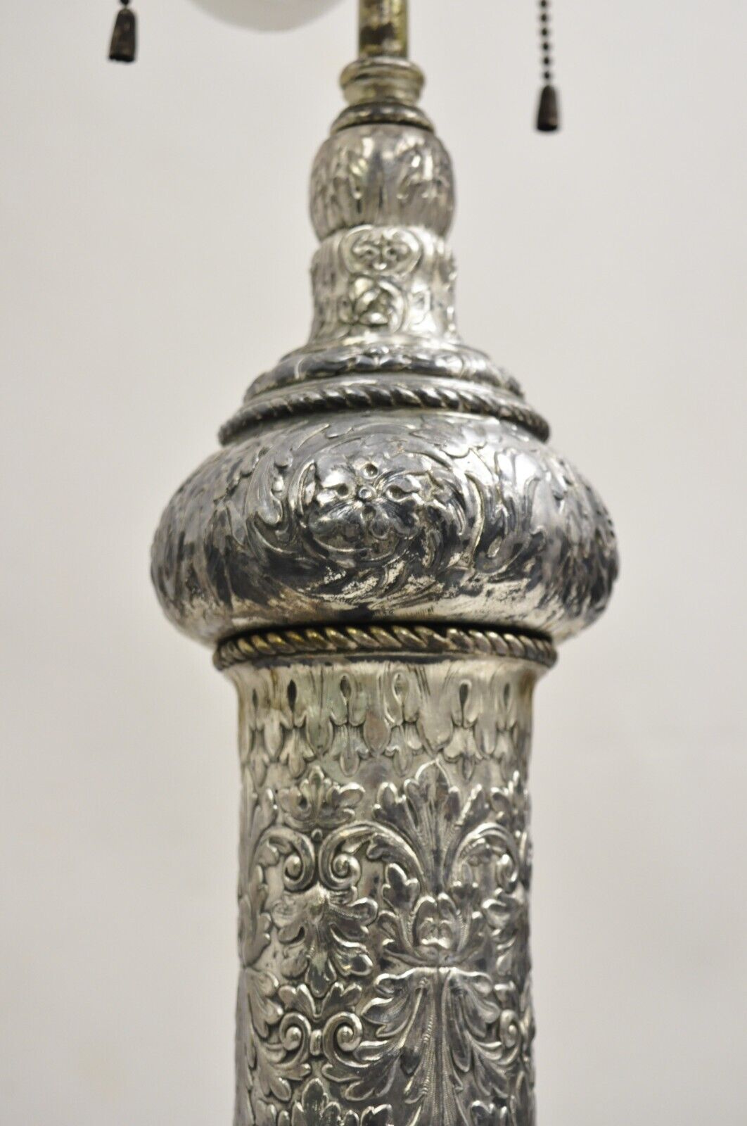 Antique English Victorian Silver Gilt Pewter Table Lamp w/ Regency Dolphin Feet