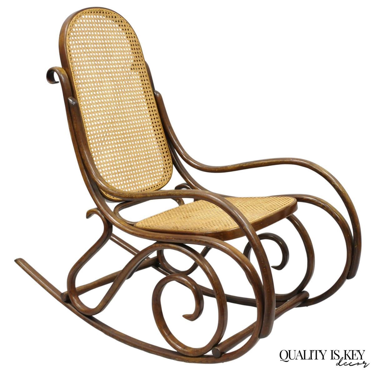Vintage Mid Century Modern Thonet Style Bentwood & Cane Rocker Rocking Chair (B)