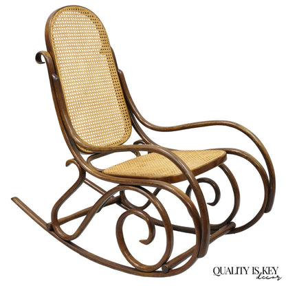 Vintage Mid Century Modern Thonet Style Bentwood & Cane Rocker Rocking Chair (B)
