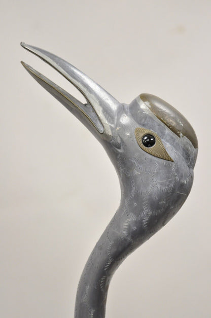 Vintage Hollywood Regency Pewter Metal 27" Crane Bird Statue Hong Kong