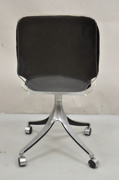 Mid Century Modern Clear Lucite Aluminum Swag Base Rolling Swivel Desk Chair