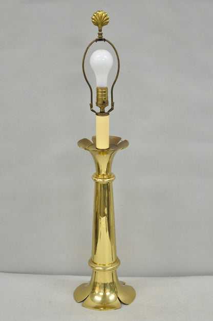 Vintage Remington Hollywood Regency Brass Lotus Flower Candlestick Table Lamp
