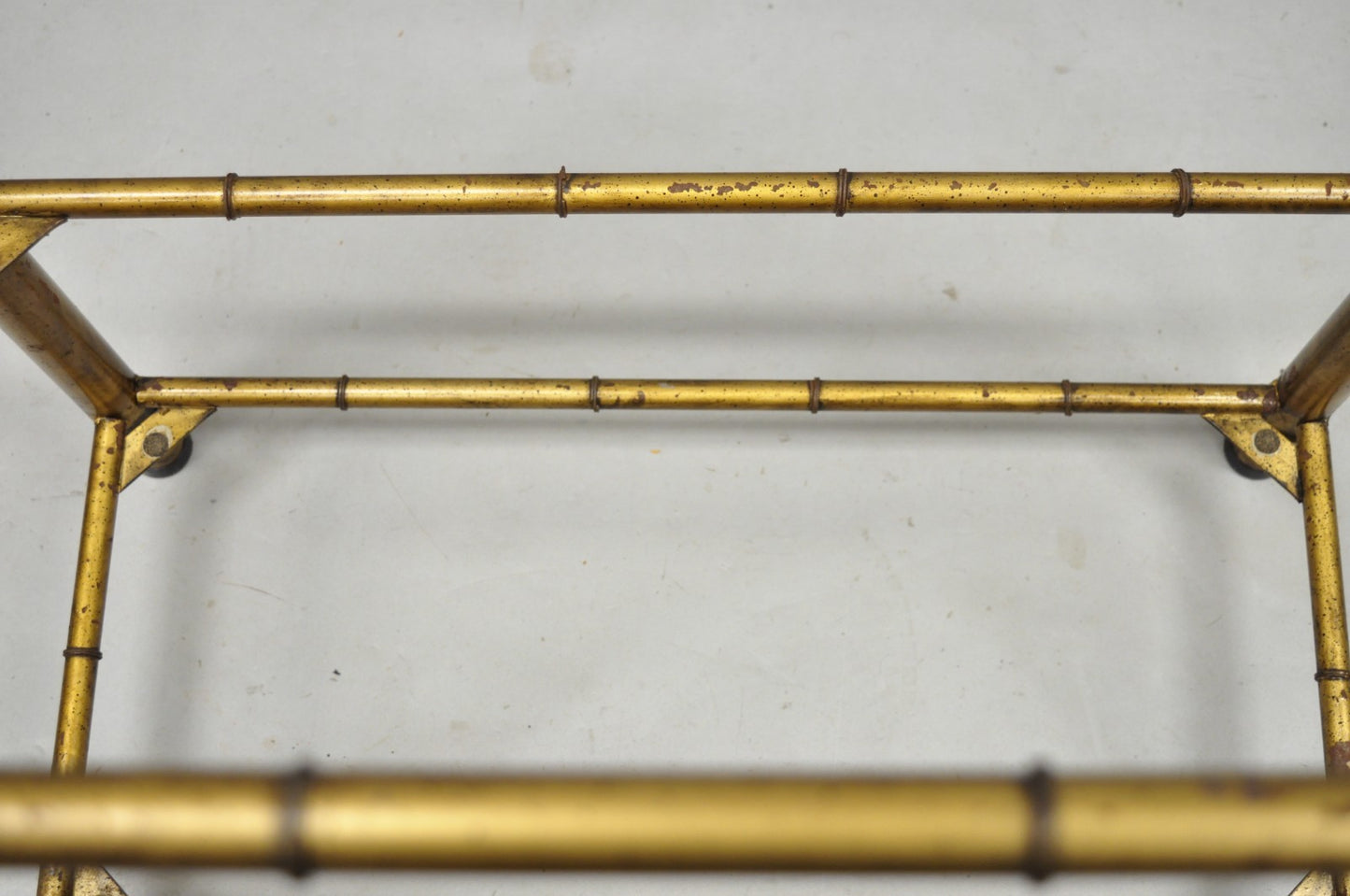 Vintage Hollywood Regency Gold Gilt Iron Metal Faux Bamboo Etagere Bookcase