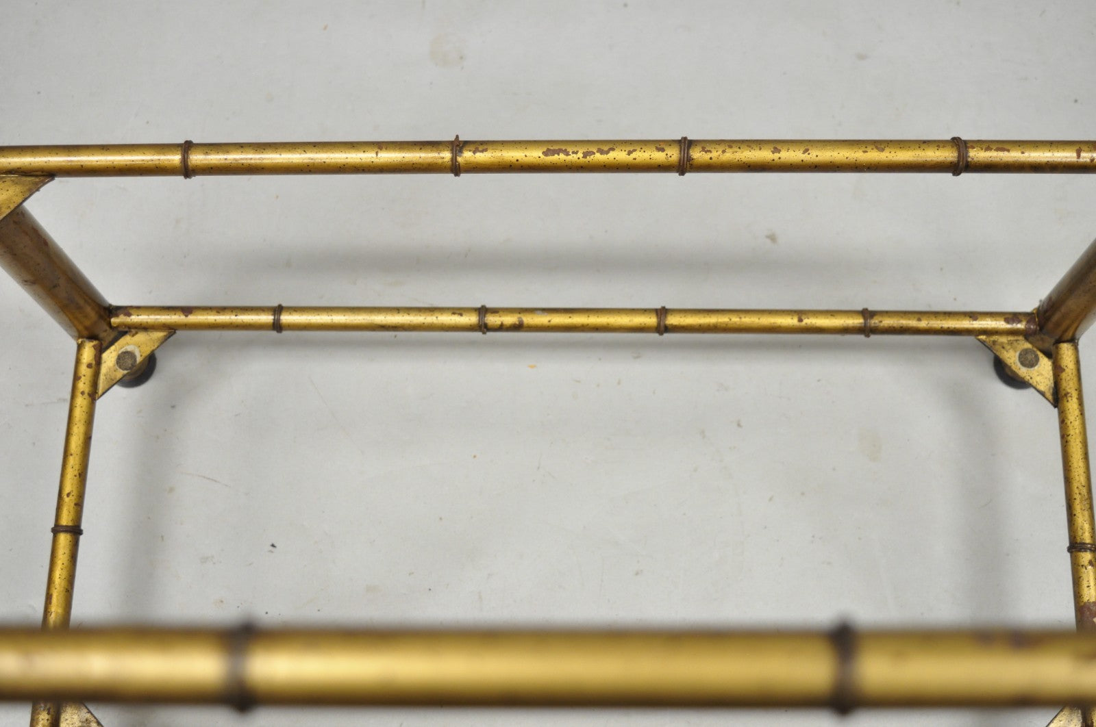 Vintage Hollywood Regency Gold Gilt Iron Metal Faux Bamboo Etagere Bookcase