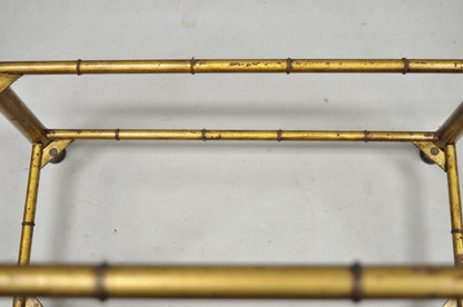 Vintage Hollywood Regency Gold Gilt Iron Metal Faux Bamboo Etagere Bookcase