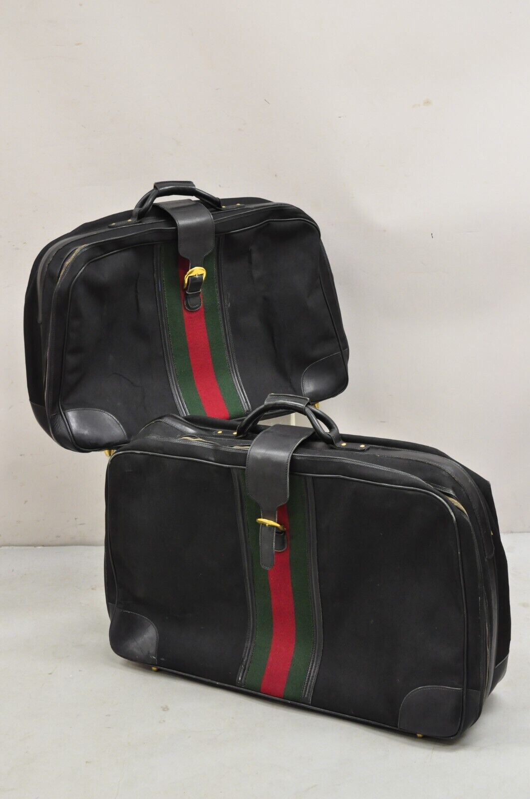 Vintage Gucci Black Canvas and Leather Suitcase Luggage His and Hers Set - 2 Pcs