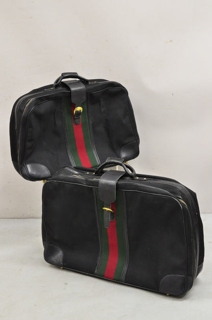 Vintage Gucci Black Canvas and Leather Suitcase Luggage His and Hers Set - 2 Pcs