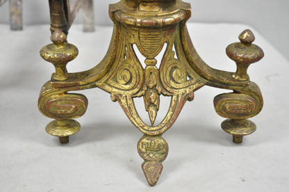 Antique French Baroque Louis XV Style Bronze Brass Andirons with Patina - a Pair