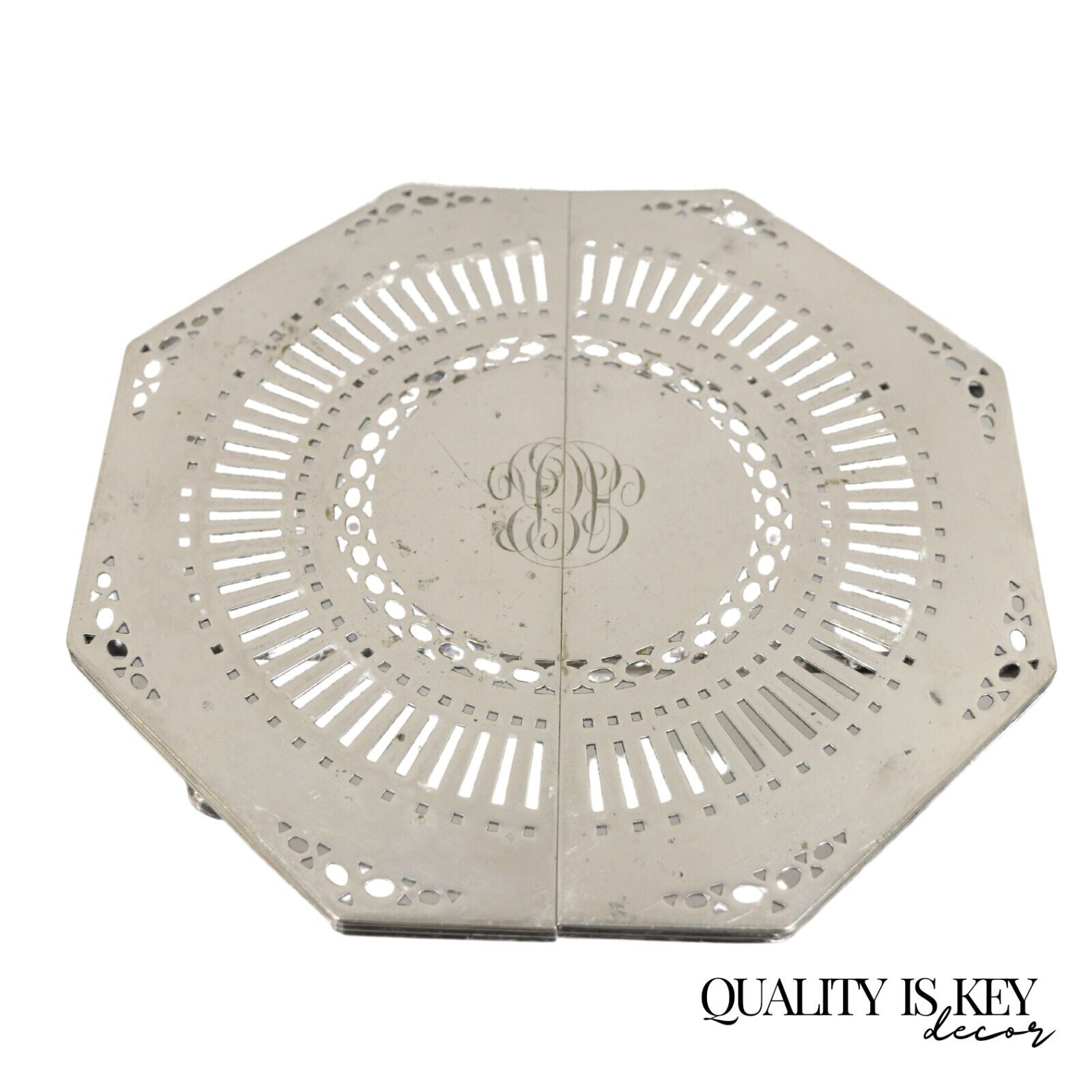 Antique Edwardian Silver Plated Expanding Pot Trivet with Monogram