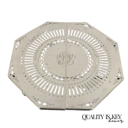 Antique Edwardian Silver Plated Expanding Pot Trivet with Monogram