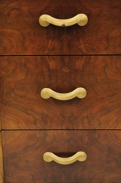 Vintage Mid Century Modern Art Deco Walnut Tall Chest Dresser by Joerns Bros
