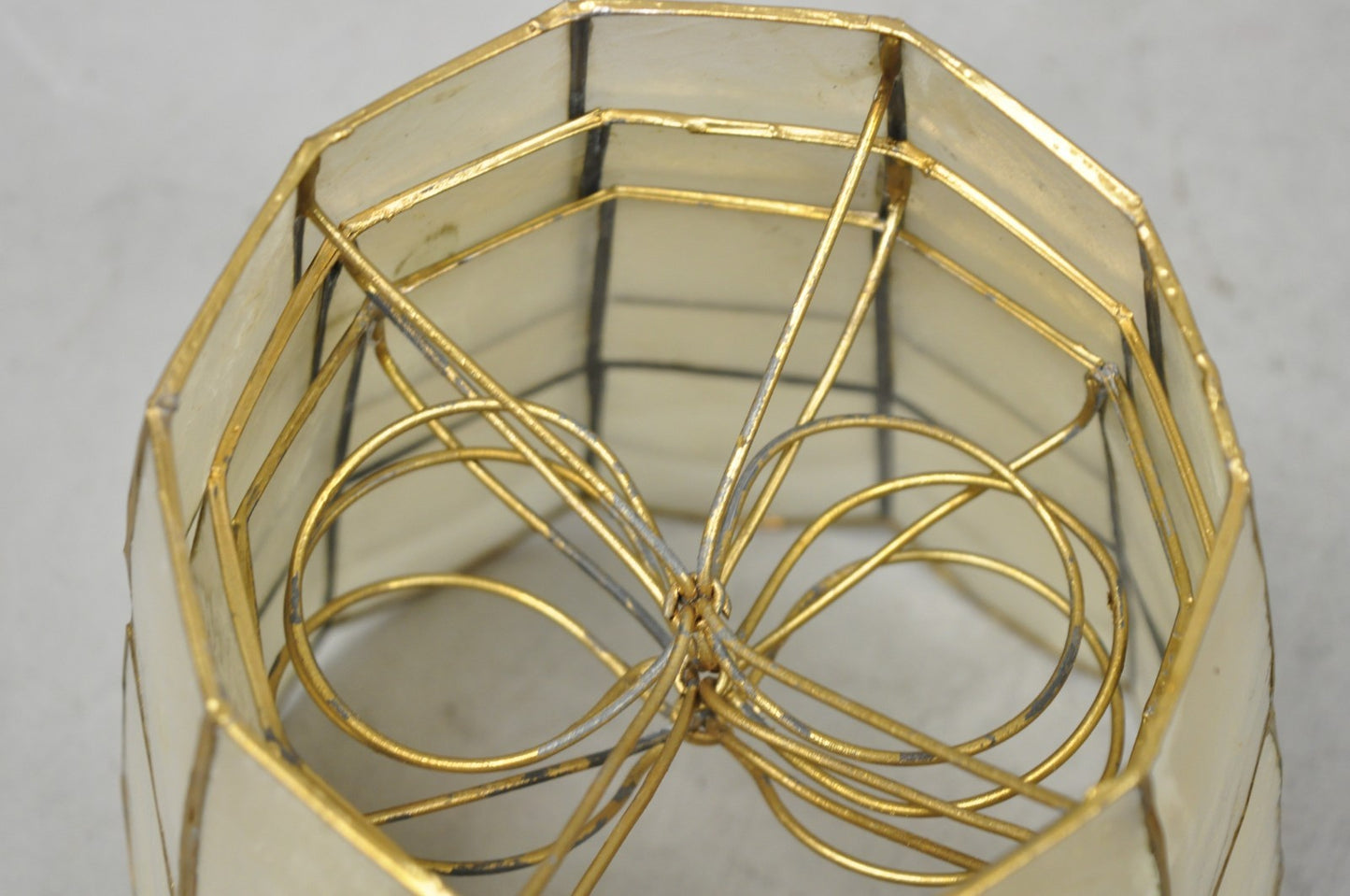 Vintage Italian Hollywood Regency Capiz Shell Gold 7.25 Round Clip On Lamp Shade