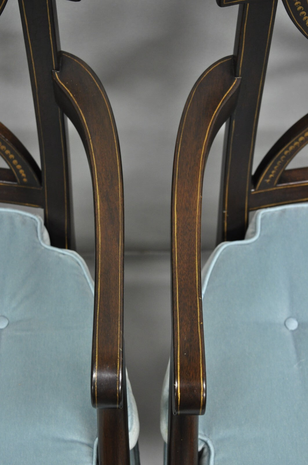 Vintage English Regency Style Mahogany Saber Leg Cane Back Arm Chairs - a Pair