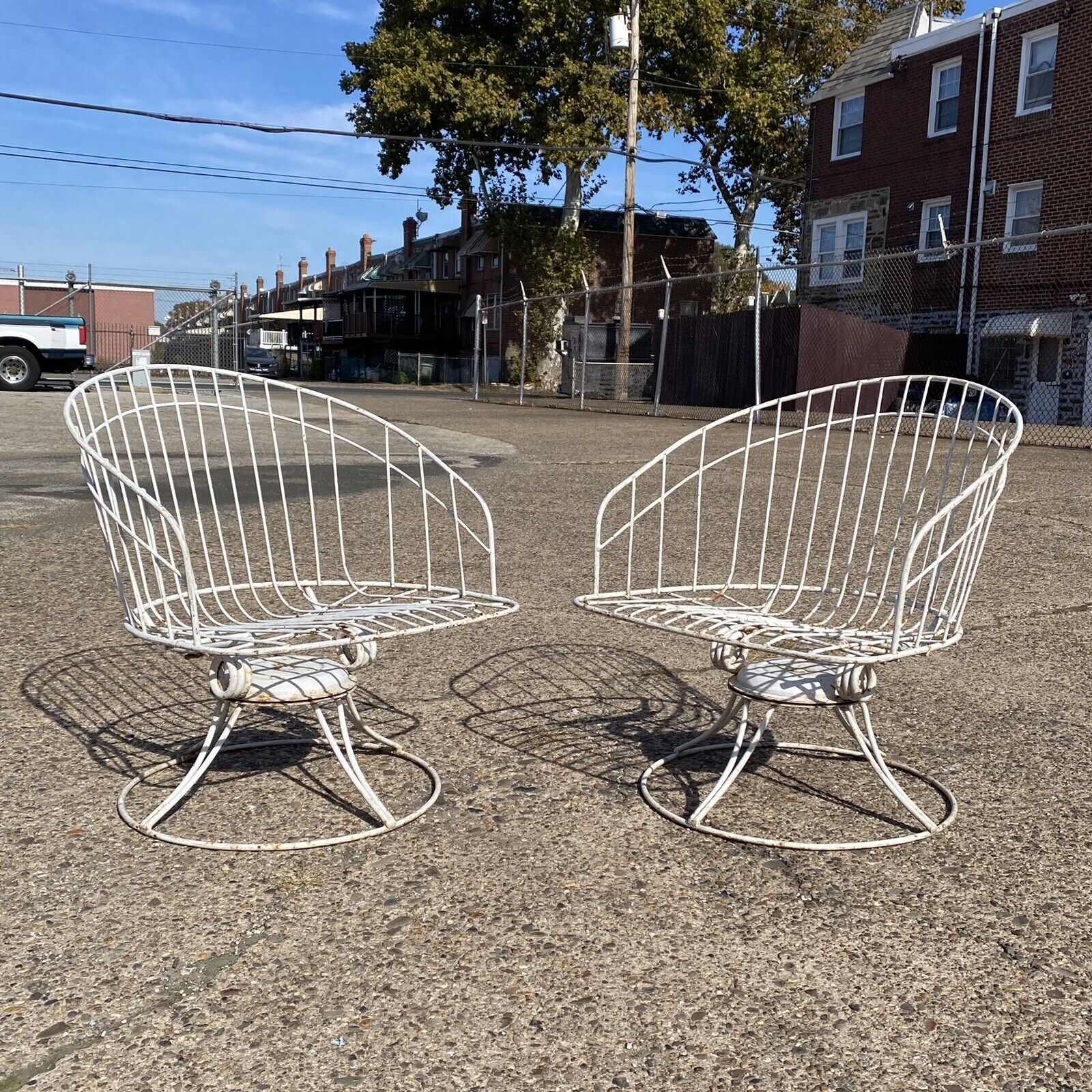 Vintage Homecrest Bottemiller Mid Century Modern Metal Swivel Club Chairs - Pair