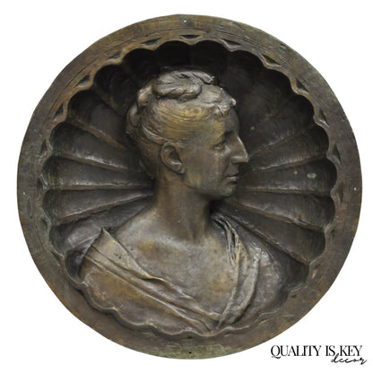 Antique Italian Woman Bust Large 25" Bronze Relief Repousse Monument Plaque